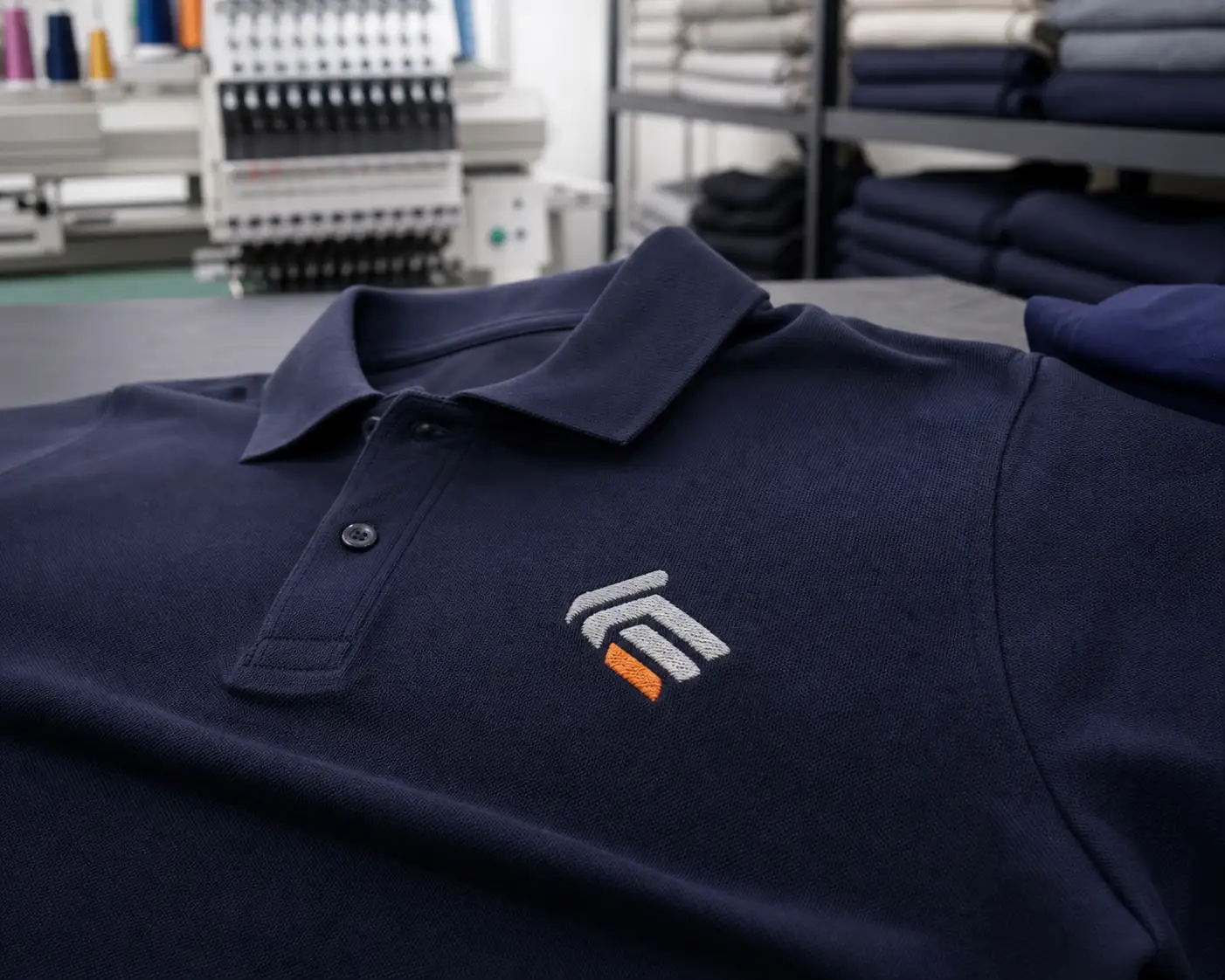 Camisa personalizada com bordado em ambiente real de confecção