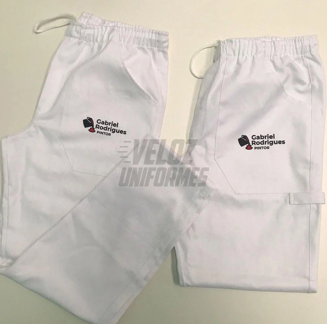Calça brim branca modelo pintor uniforme