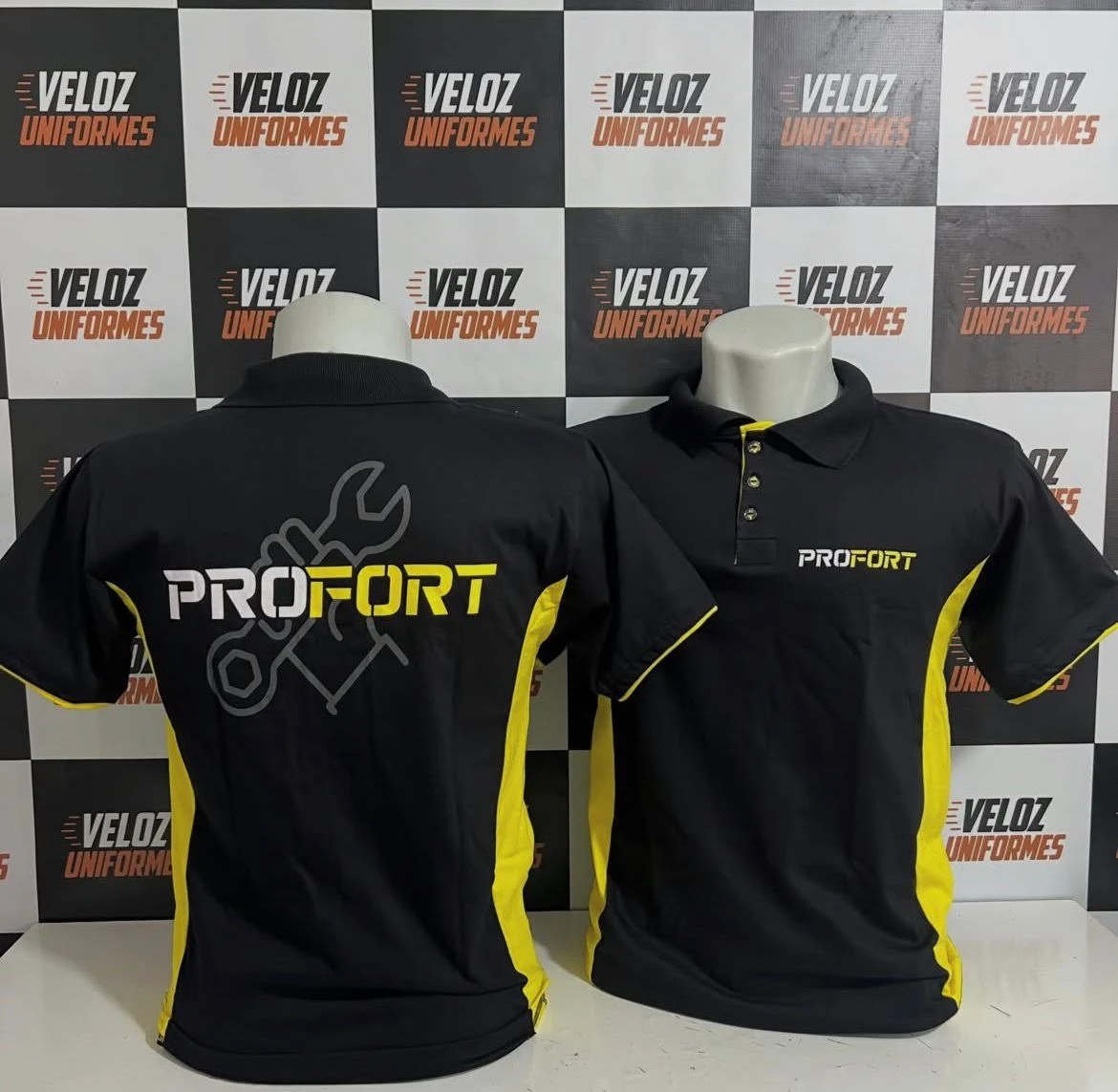 Polo preta amarela Profort uniforme operacional