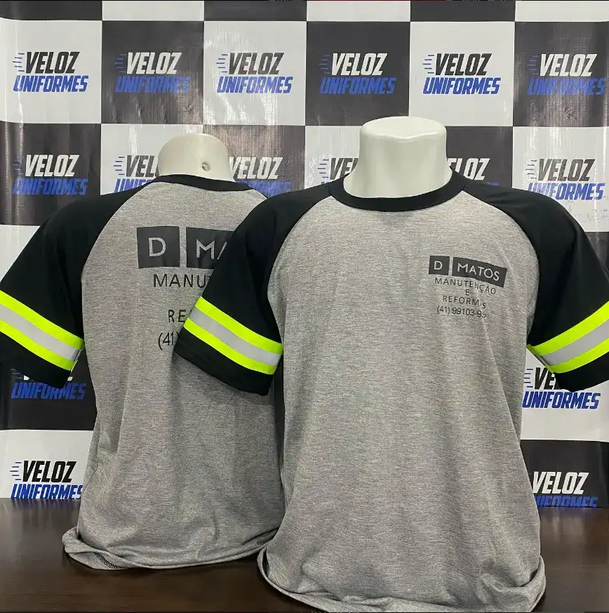 Camisetas raglan cinza e preta produzidas pela Veloz Uniformes